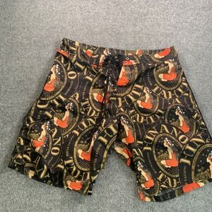 Hinano Tahiti Board Shorts Size 38 Black Vahine Logo South Pacific Swimwear